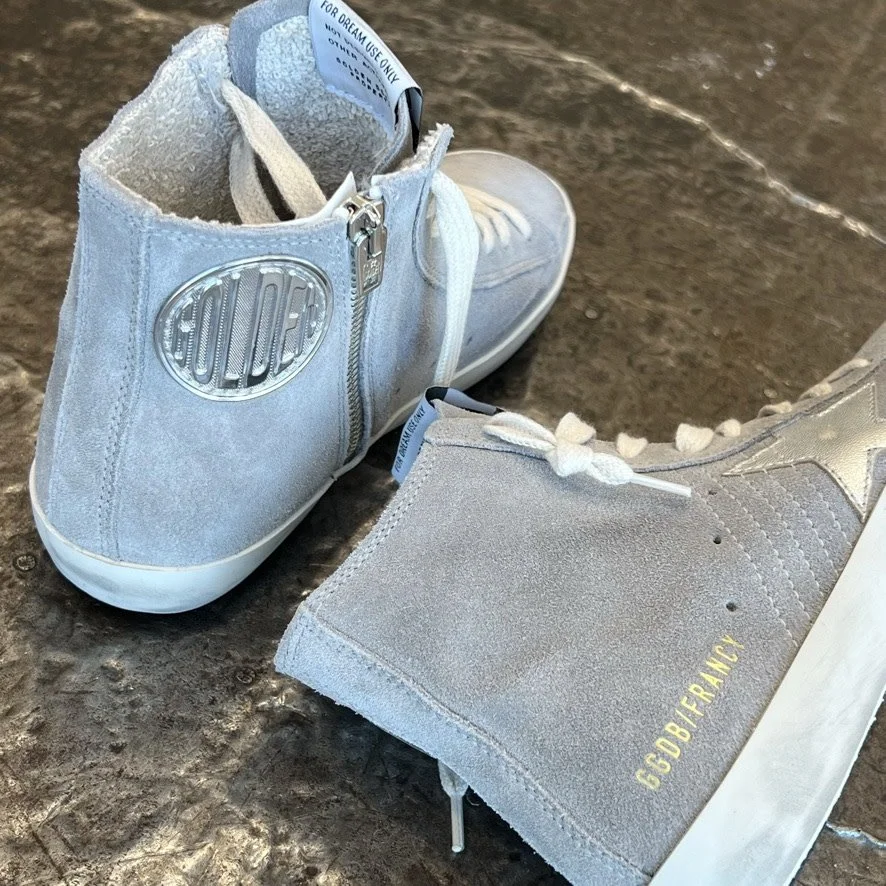 Golden Goose Silver Francy Suede Upper and Silver List Laminated